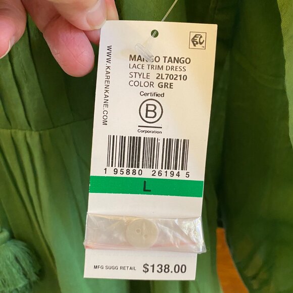 NWT KAREN KANE Mango Tango Lace Trim Tiered Green Dress Size Large (NEW $138) - Picture 5 of 12